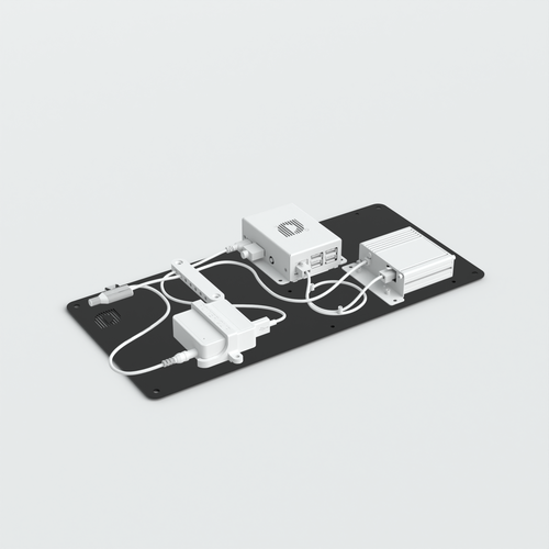390mm populated aluminium electronics mounting tray for retail display installations