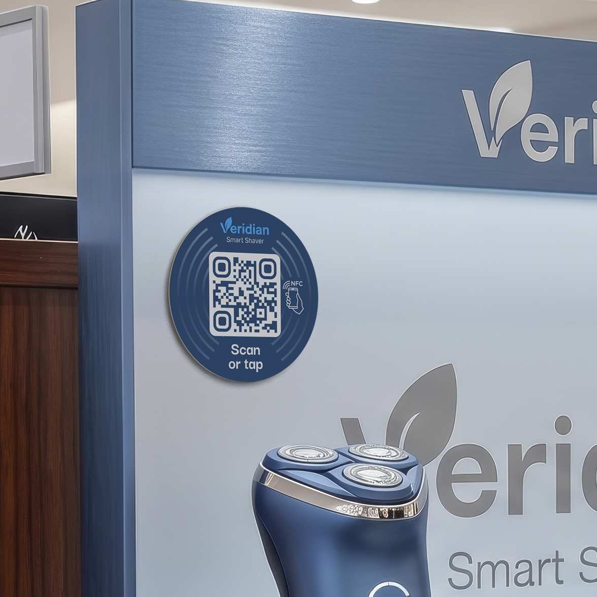 QR/NFC retail sticker for connecting displays to digital product content