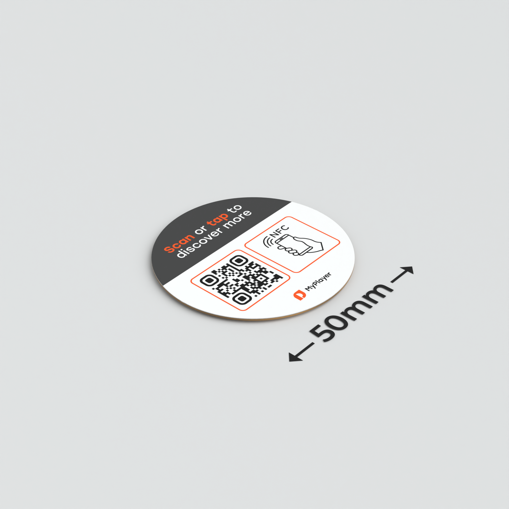 50mm Circle Smart-Tag sticker with QR code, NFC and 3M adhesive