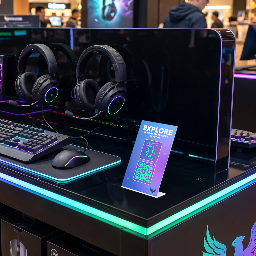 Smart-Tag retail display stand connecting shoppers to product stories and digital content