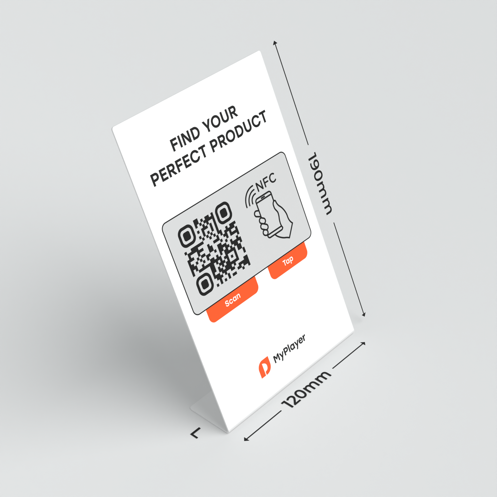 Freestanding QR and NFC Smart-Tag for tabletop retail displays