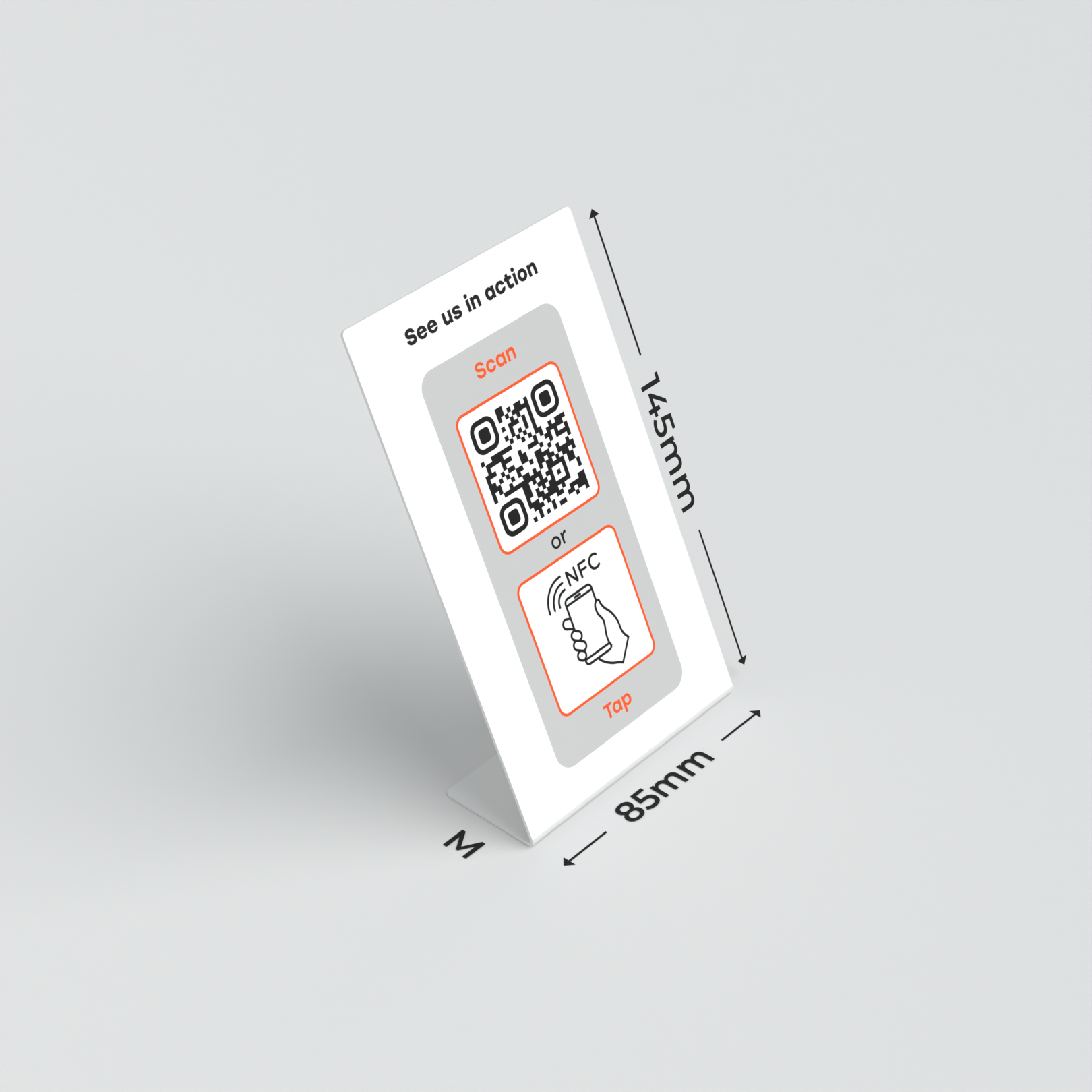 Freestanding QR and NFC Smart-Tag for tabletop retail displays