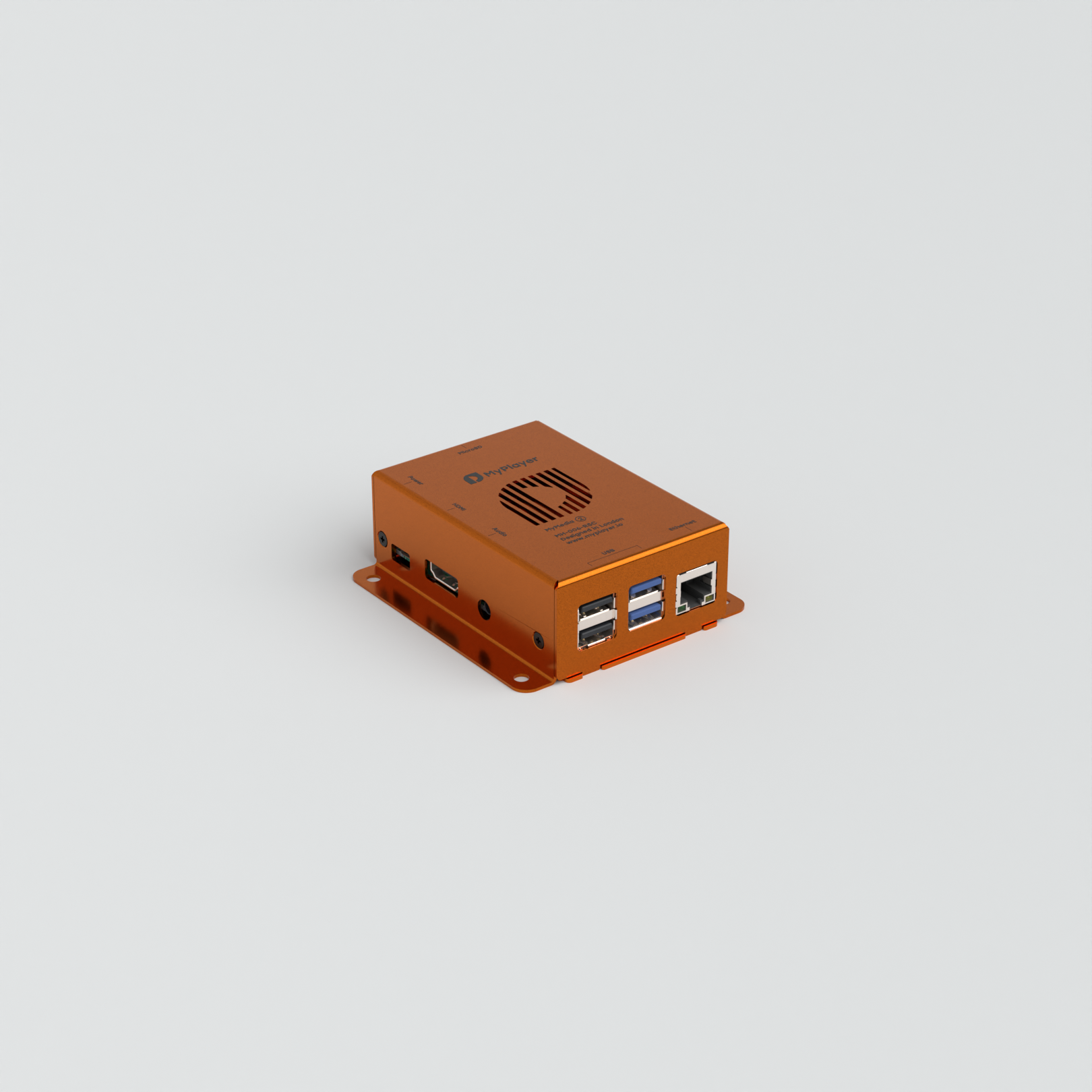 MyMedia 2 commercial 4K retail media player in orange enclosure