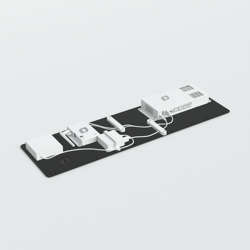 Populated 650mm aluminium electronics mounting tray for retail display installations