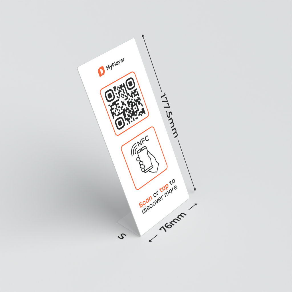 Freestanding QR and NFC Smart-Tag for tabletop retail displays