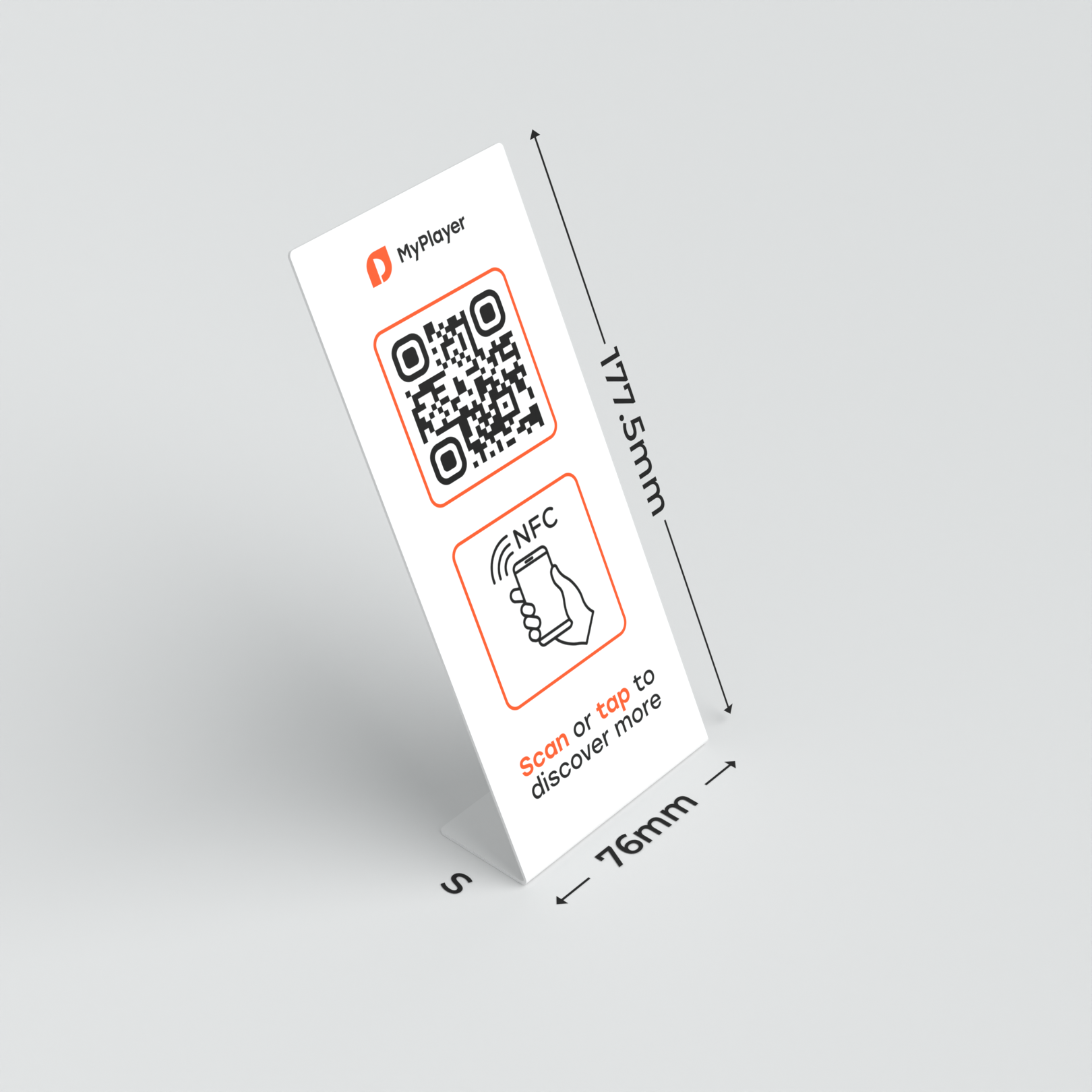 Freestanding QR and NFC Smart-Tag for tabletop retail displays