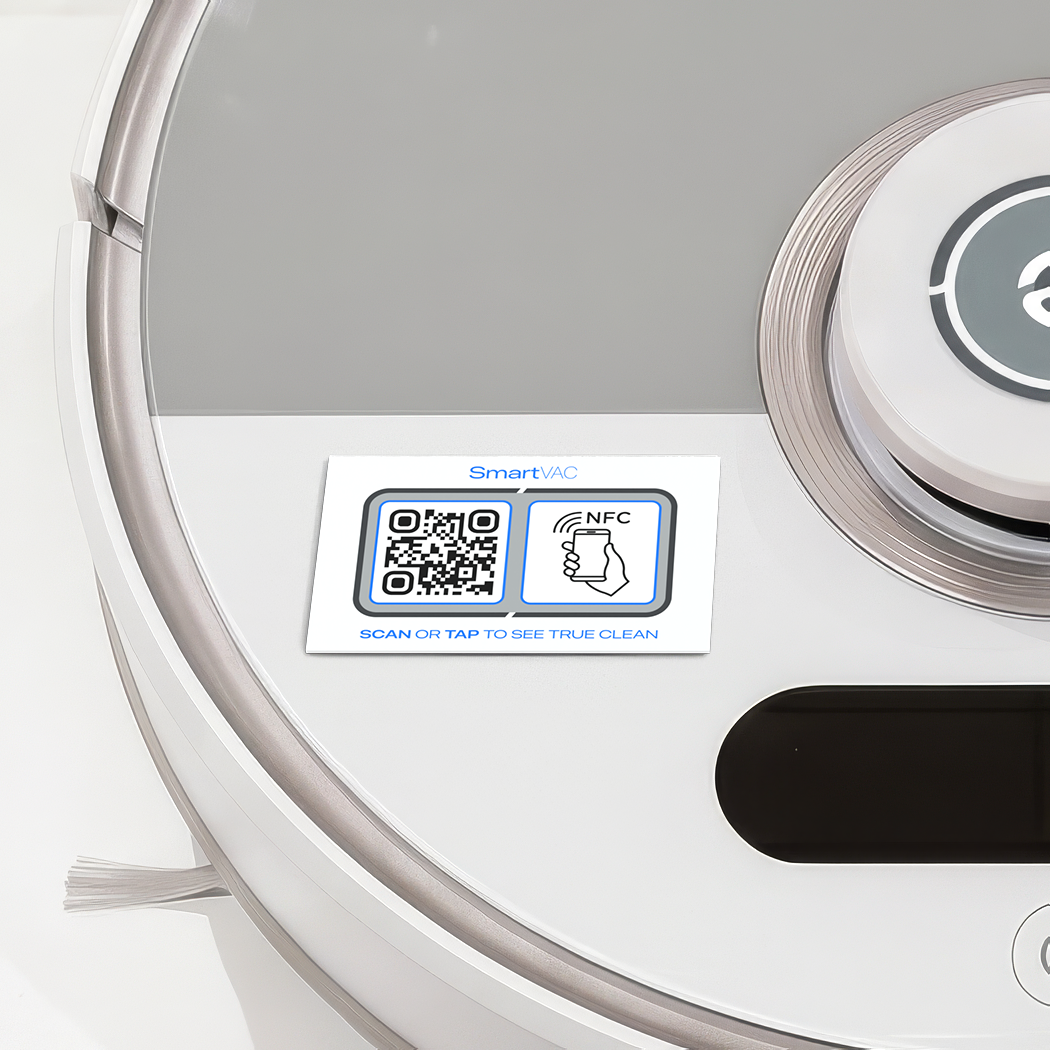 Smart-Tag Rectangle QR/NFC Sticker On Robot Vacuum Machine
