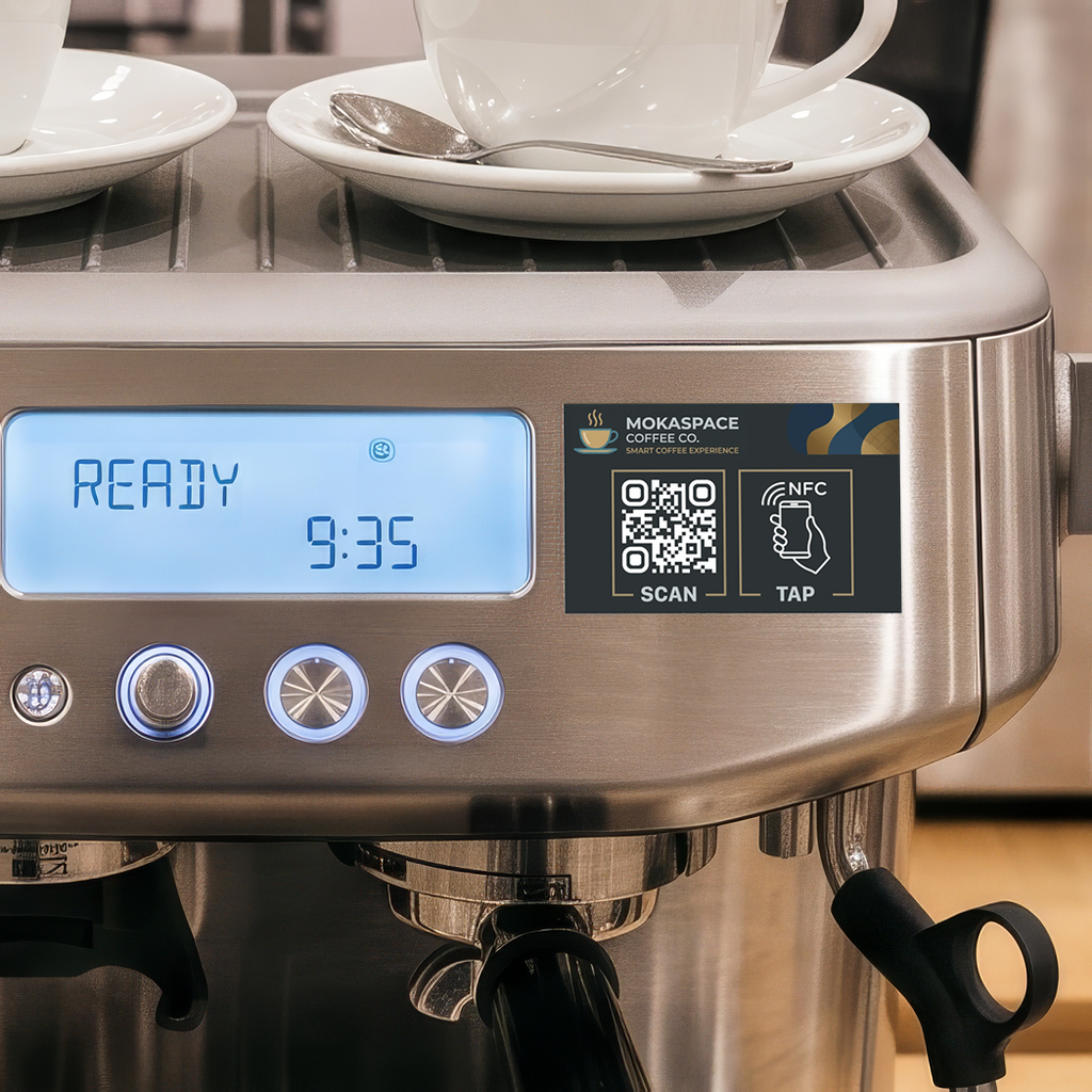 Smart-Tag Rectangle QR/NFC Sticker On Coffee Machine