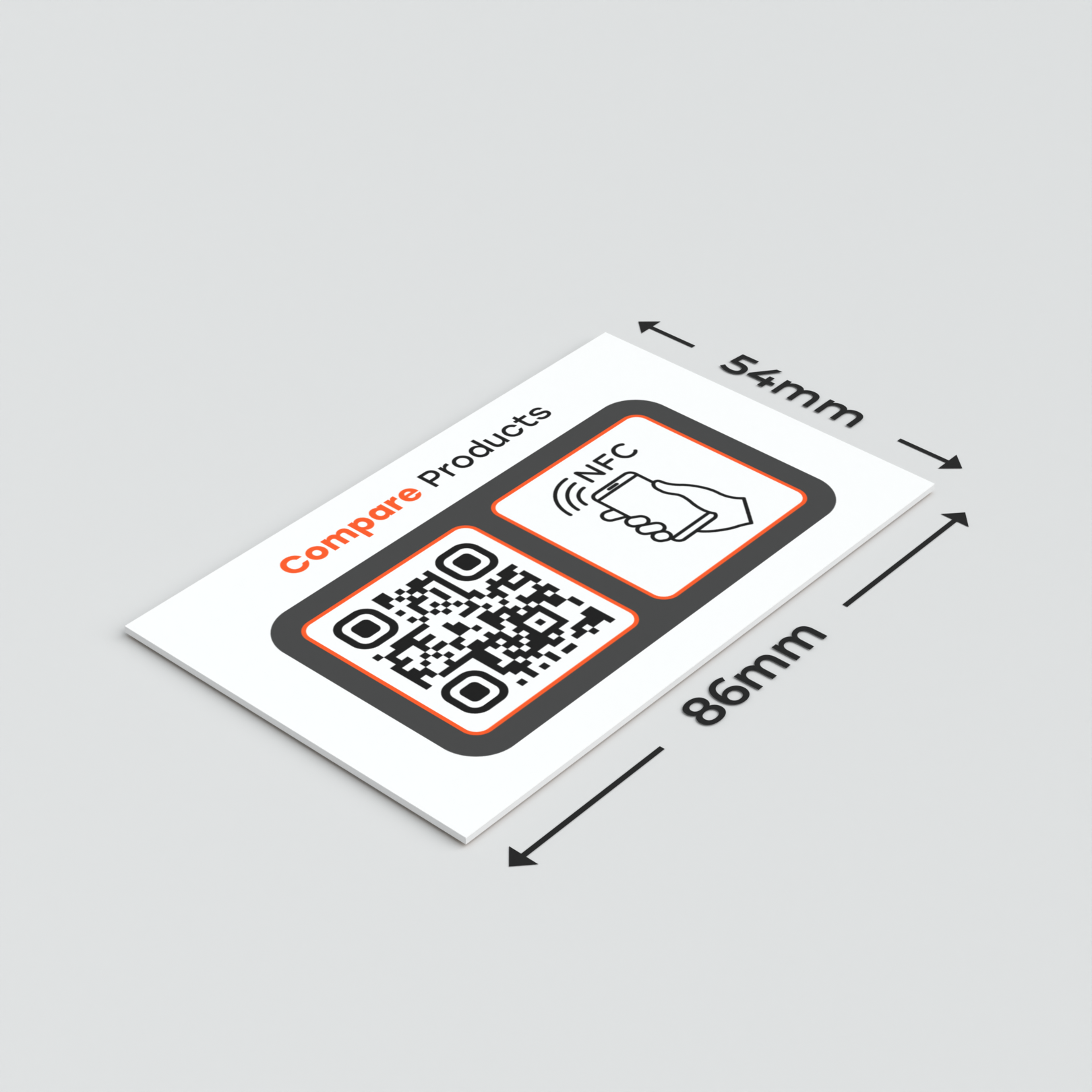 86mm x 54mm Smart-Tag Rectangle QR/NFC Dimensions