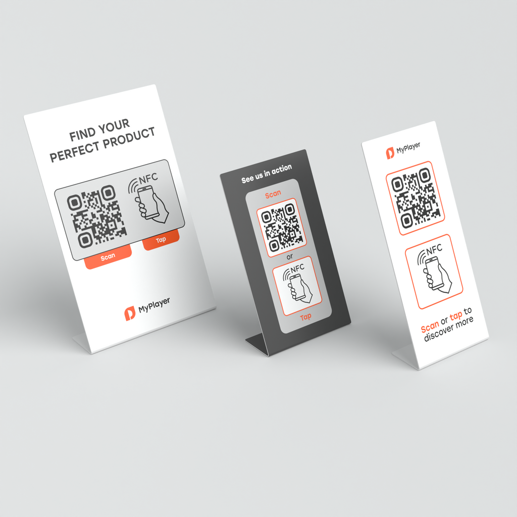 Smart-Tag Tabletop QR/NFC Stand for retail product displays